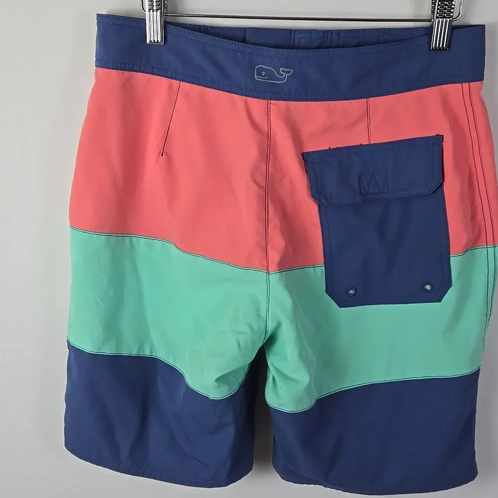 Vineyard Vines Board Shorts‎ Sz 28 Blue Teal Pink Colorblock Preppy Unlined